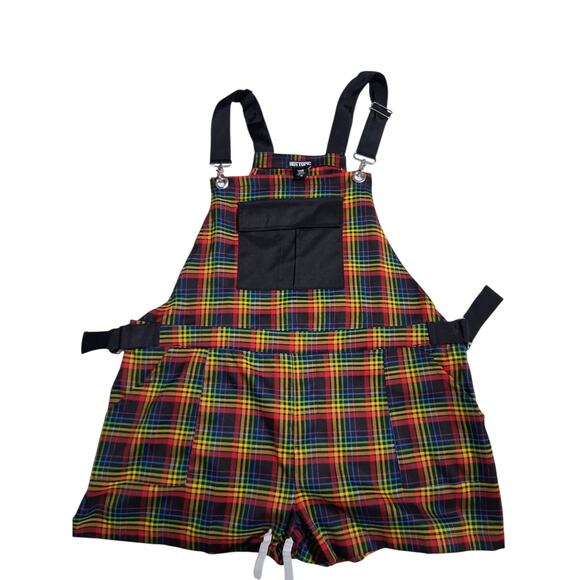 Hot Topic Rainbow Plaid Utility Shortalls‎ Romper Women's size XL Grunge Gothy - Picture 9 of 10